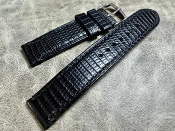 Prémium Fekete Valódi Gyík Bőr Watchband 20mm Fekete Maradj Rezidens óraszíj A Gyors Szállítás