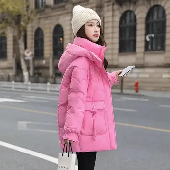 Pamut Kabát Női Közepes Hosszúságú 2023 koreai Verzió Laza Megvastagodott Nagy Méretű Kapucnis Téli Steppelt Kabát Mujer Zubbonyok Z2847