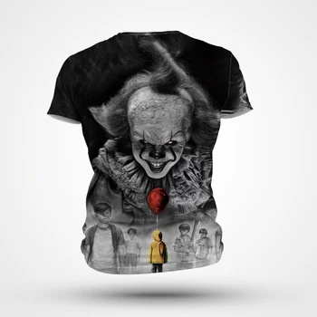 Férfi T-shirt 3D állat-nyomtatás, rövid ujjú kerek nyakú top Férfi póló túlméretezett bohóc horror elemek